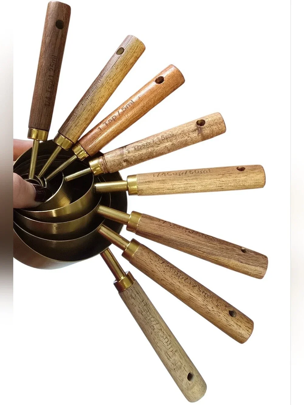 Brass and Wood Nesting Measuring Cups - Brown/Gold